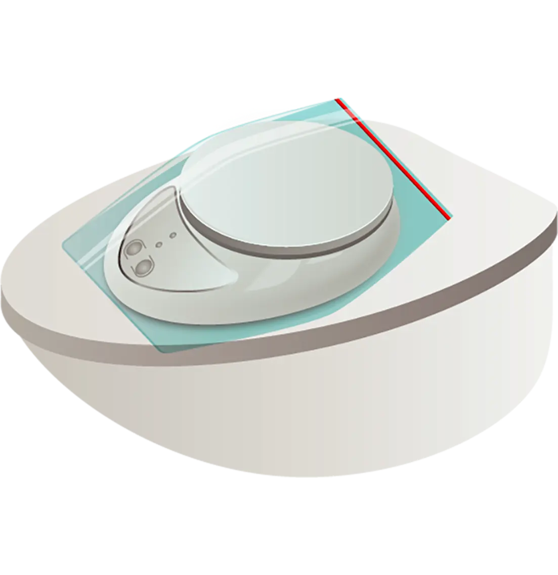 Step 2 — FlowSelfie positioned on the toilet lid