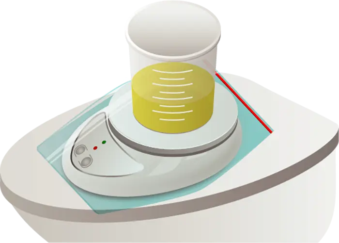Step 6 — urinating into the container while the uroflowmeter is running