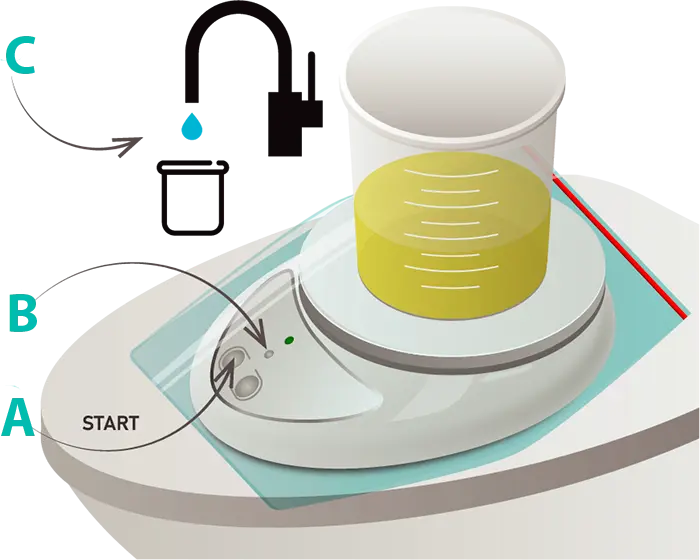 Step 7 — START button pressed again, red indicator is off